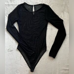 2/$8 Long Sleeve Black Mesh Thong Bodysuit